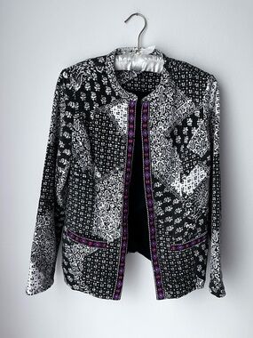 Indikka Women’s Mixed Print Jacket with Embroidered Trim and Pockets